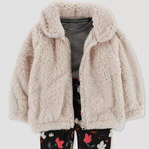 Tan Carter's Just One You Baby Girl Teddy Jacket Sherpa Cardigan Faux Fur Zip up